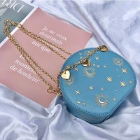 Luxury Stars and Moon Charmed Round Chain Crossbody Bag - Thumbnail 1