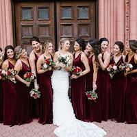 Charming Halter Open Back Burgundy Velvet Long Bridesmaid Dresses for Women - Thumbnail 1