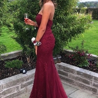 Sexy Mermaid Sweetheart Burgundy Lace Long Prom Evening Dresses,Formal Dresses - Thumbnail 2