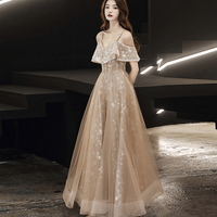 Cute tulle lace long prom dress evening dress - Thumbnail 1