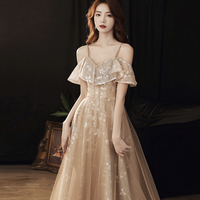 Cute tulle lace long prom dress evening dress - Thumbnail 2