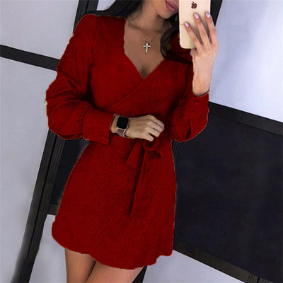 Sexy Slim V-Neck Sequins Long-Sleeved Dress