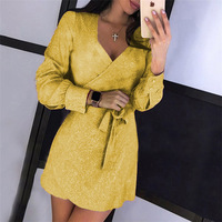 Sexy Slim V-Neck Sequins Long-Sleeved Dress - Thumbnail 3