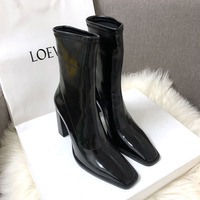 Square Toe Thick Heel Bright Super High Heels 2020 Autumn And Winter New Boots H6751 - Thumbnail 1