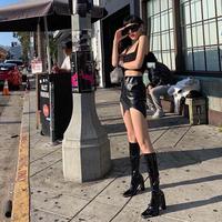 Super High Heel Rider Boots Thick Heel Long Boots Patent Leather Metal Square Toe High Boots G5740 - Thumbnail 6