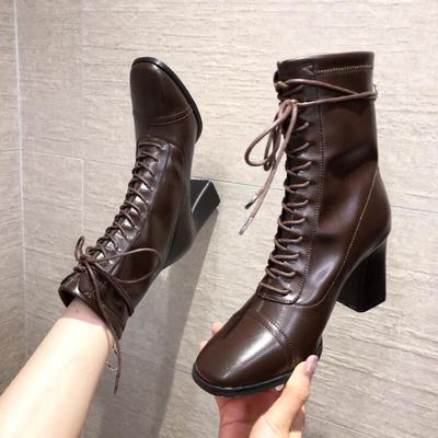 Autumn and winter 2020 new european and american square toe high-heeled thick heel fashion boots with european and american short boots women f8410