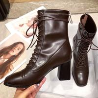 Autumn and winter 2020 new European And American Square Toe High-heeled Thick Heel Fashion Boots With European And American Short Boots Women F8410 - Thumbnail 1