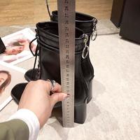 Autumn and winter 2020 new European And American Square Toe High-heeled Thick Heel Fashion Boots With European And American Short Boots Women F8410 - Thumbnail 6