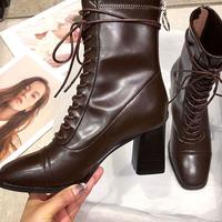 Autumn and winter 2020 new European And American Square Toe High-heeled Thick Heel Fashion Boots With European And American Short Boots Women F8410 - Thumbnail 7