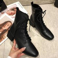 Short Boots Women's Autumn and Winter New Style Square Toe Thick Heel Lace-up Martin Boots Mid-up Boots For Women J6742 - Thumbnail 1