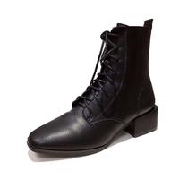 Short Boots Women's Autumn and Winter New Style Square Toe Thick Heel Lace-up Martin Boots Mid-up Boots For Women J6742 - Thumbnail 4