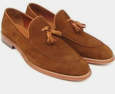 Christmas Hand Craft Brown Suede Tassels Loafer Party Wear Shoes