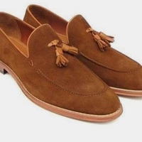 Christmas Hand Craft Brown Suede Tassels Loafer Party Wear Shoes - Thumbnail 1