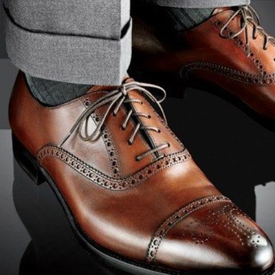 New handmade dark brown classic cap toe leather wedding lace up shoes - Thumbnail 5