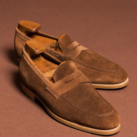 Handmade Men’s Dark Brown Color Suede Leather Shoes, Gentleman Slip On Dress Penny Loafers - Thumbnail 1
