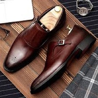 Handmade Brown Monk Straps Leather Formal Shoes,Men's Oxford Shoes - Thumbnail 1