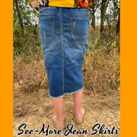 CLASSIC COMFORT DISTRESSED VINTAGE WASH MID LENGTH DENIM SKIRT - Thumbnail 2
