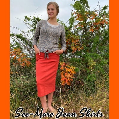 Terra cotta mid-length denim skirt sale