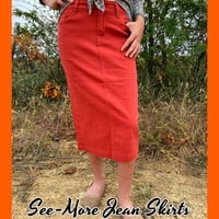 TERRA COTTA MID-LENGTH DENIM SKIRT Sale - Thumbnail 1