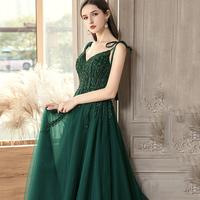 Green tulle lace long prom dress evening dress - Thumbnail 2