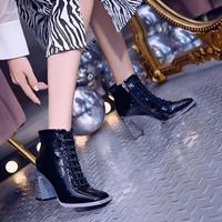 High-heeled Martin Boots 2020 New Wild Spring And Autumn Single Boots Square Toe Soft Leather Short Boots Women's Autumn And Winter Thick Heel G7542 - Thumbnail 4