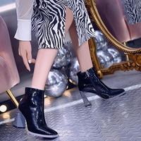 High-heeled Martin Boots 2020 New Wild Spring And Autumn Single Boots Square Toe Soft Leather Short Boots Women's Autumn And Winter Thick Heel G7542 - Thumbnail 6