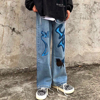 Graffiti Print Jeans Denim Pants - Thumbnail 1