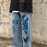 Graffiti Print Jeans Denim Pants - Thumbnail 3