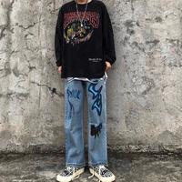 Graffiti Print Jeans Denim Pants - Thumbnail 5
