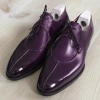 Handmade Purple Split Toe Leather Shoes,Oxford Men's Shoes - Thumbnail 2