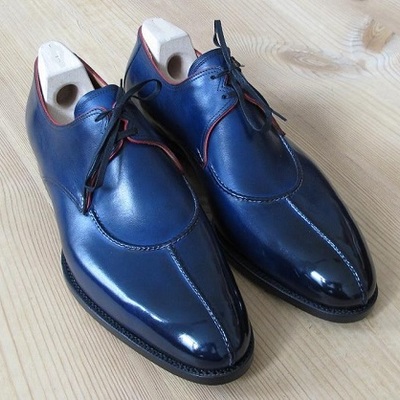 Handmade blue split toe leather shoes,oxford men's shoes