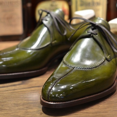 Handmade olive green split toe leather shoes,oxford men's shoes