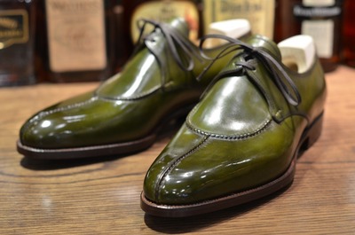 Handmade Olive Green Split Toe Leather Shoes,Oxford Men's Shoes