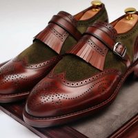 Handmade Two Tone Wing Tip Leather Suede Shoes,Fringe Monk Oxford Men's Shoes - Thumbnail 1