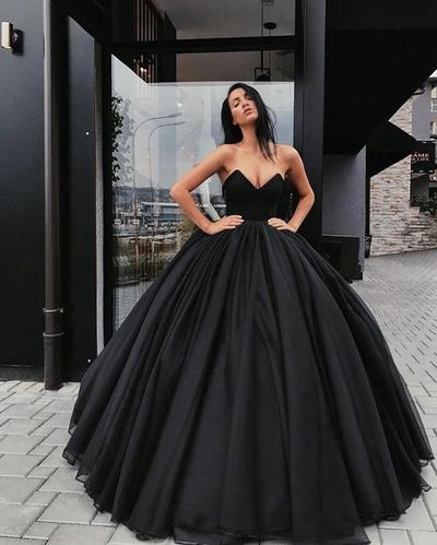 Ball Gown Sweetheart Tulle Black Prom Dresses, Quinceanera Dresses, Junior Prom Dresses