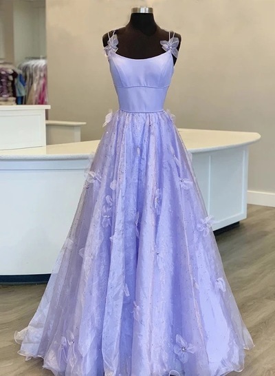 New Arrival Lilac Tulle A Line Long Evening Dress Prom Gowns With Applique