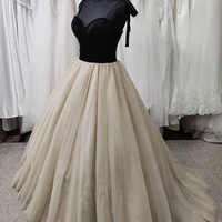 Princess Sweetheart Black Velvet Long Tulle A Line Prom Dress, Graduation Dress - Thumbnail 2