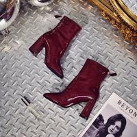 2020 New Women's Mid-tube Boots Patent Leather High Heels Women's Thick Heel Autumn And Winter Square Toe Martin Boots H5420 - Thumbnail 7