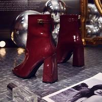 2020 New Women's Mid-tube Boots Patent Leather High Heels Women's Thick Heel Autumn And Winter Square Toe Martin Boots H5420 - Thumbnail 8