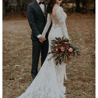 Long Sleeve Vintage Wedding Dresses Backless Rustic Lace Wedding Dresses,646 - Thumbnail 2