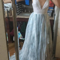 Spaghetti Straps Gradient V Neck Prom Dresses,Ombre Long Backless Evening Prom Dresses,High Low Skirt Evening Prom Gowns,Bridal Gowns,Party Dress,650 - Thumbnail 2