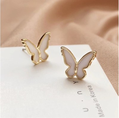 Kawaii White and Gold Butterfly Stud Earrings