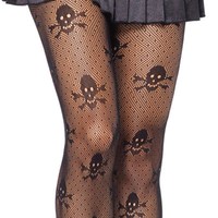Black Skull Sexy Fishnet Tights - Thumbnail 1