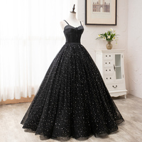 Black tulle long prom gown black evening dress - Thumbnail 2