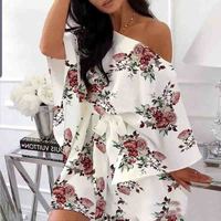 Sweet Casual Printed Off-The-Shoulder Dress - Thumbnail 1