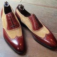 Handmade Two Tone Wing Tip Shoes,Men's Leather Suede Shoes - Thumbnail 1