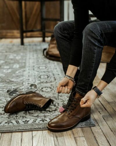 Men Brown Leather Brogue Ankle Boots, Men New Winter Ankle Boots, Boots
