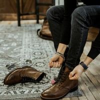 Men Brown Leather Brogue Ankle Boots, Men New Winter Ankle Boots, Boots - Thumbnail 1