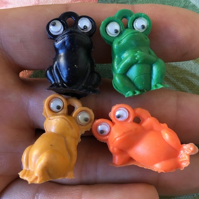 Vintage Rubber Frog Charms with Googly Eyes 