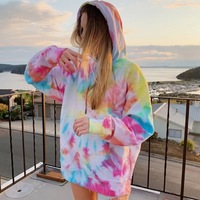 Cute Pastel Pink Tie Dye Rainbow Colorful Sweater Pullover Hoodie Sweatshirt E-Girl Kawaii Korean Japanese Harajuku Retro Streetwear Aesthetic - Thumbnail 1